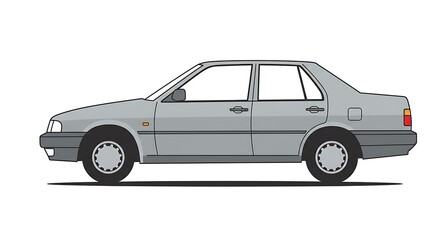 Fototapeta premium Classic Sedan Car Illustration in Gray Profile View