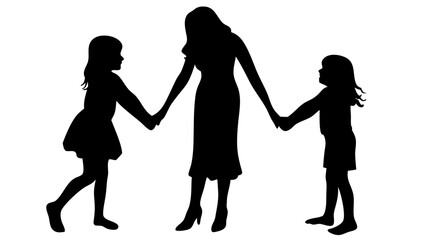 Collection of family silhouettes on isolated white background. Includes parents with children in various poses. Ideal for parenting, lifestyle, or community design projects.
