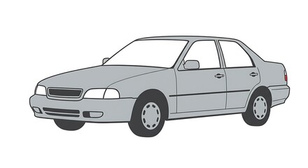 Sedan Car Illustration in Gray Color Isolated on White Background