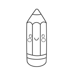 Cute cartoon-style pencil with a smiling face in black and white – perfect for children’s coloring pages, school worksheets, educational activities, or classroom decorations.
