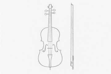 Obraz premium Minimalist Pencil Sketch of a Violin with a Bow