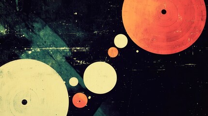 Circles of various sizes and colors on a textured background.