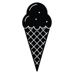 Simple black silhouette of a double scoop ice cream cone on a white background