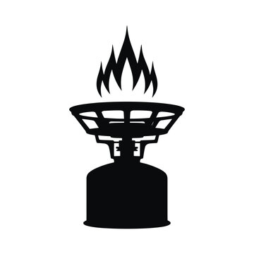 black camping stove with flame clip art preview