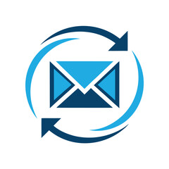 Blue envelope with circular arrows mail communication