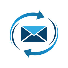Blue envelope with circular arrows mail message