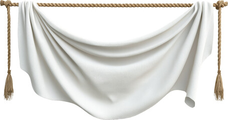 empty mockup white textile banner with rope hanging 