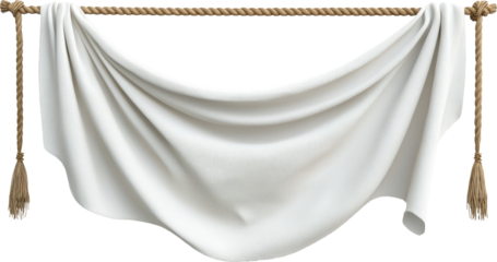 empty mockup white textile banner with rope hanging 