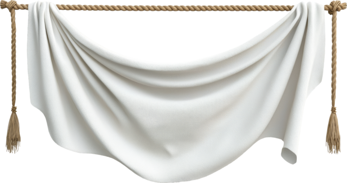 empty mockup white textile banner with rope hanging 