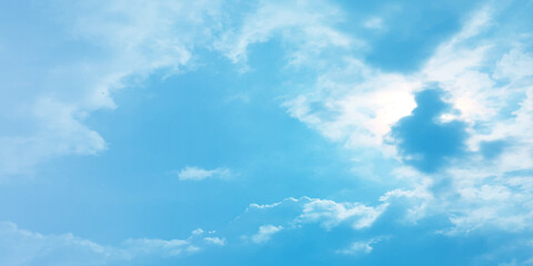 Blue sky and clouds with natural daylight panorama air background white image surface abstract design sunny fresh weather background