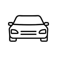 Obraz premium Minimalist black outline vector icon of a passenger car, symbolizing personal transportation, and modern mobility. Isolated on a transparent background
