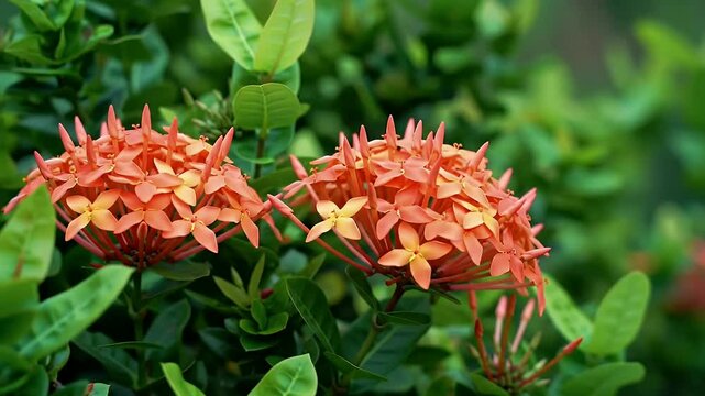 Orange Ixora Flowers in Full Bloom