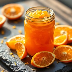 Fresh Orange Juice in Mason Jar on Slate Surface