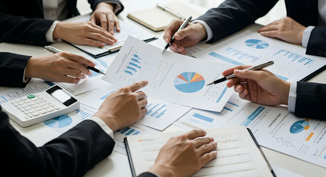 Teamwork Business Meeting Financial Analysis Strategy Planning Collaboration Success Growth Data Charts Graphs