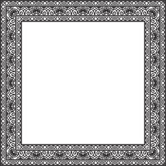 Vector monochrome black square classic renaissance ornament. Endless european border, revival style frame.

