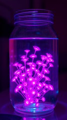 Violet LED Bulb Mason Jar with Purple Flowers