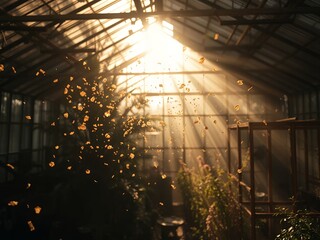 Sunlit Greenhouse with Pollen in Focus