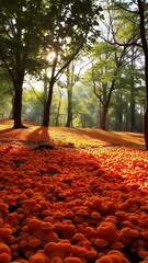 Vivid Forest Floor Amidst a Sunlit Path