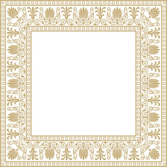 Vector golden square classic greek ornament. European ornament. Border, frame Ancient Greece, Roman Empire.
