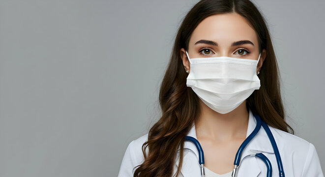 Confident female doctor wearing a protective face mask healthcare professional medical worker safety prevention