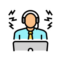 person office trying work headphones block noise color icon vector illustration