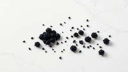 Black Pepper in a Grainy Texture on a White Marble Background