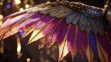 Close-up of decorative, detailed wing.