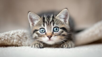 Obraz premium Adorable kitten with captivating blue eyes.