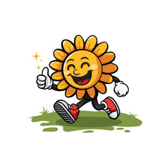 Cheerful cartoon sun mascot with big smile and shoes