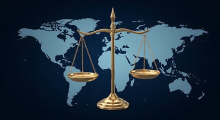 Scales of Justice Over World Map Background Conceptual Image