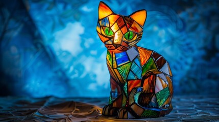 光の中の猫：ステンドグラスのやさしい灯り