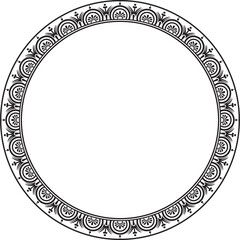 Vector round black monochrome border, frame, Pompeii ring. Circle Neopolitan ornament. Art of Ancient Rome.
