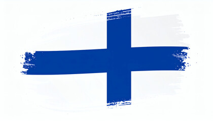Obraz premium Finland flag with white background and blue Nordic cross in brush stroke texture, artistic high-resolution design