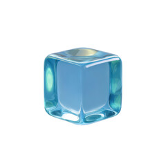 Blue ice cube on black background for cool refreshment, freshness concept, glossy design element