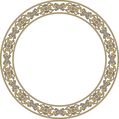 Vector round gold and black ancient Russian ornament. Slavic border, frame. Circle, ring. Painting of the royal chambers.
