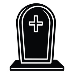 Obraz premium Simple black and white icon of a tombstone with a cross on a white background