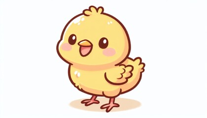 Cute Yellow Cartoon Chick on White Background
