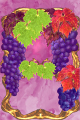 Fototapeta premium Elegant Grapevine Frame on Pink Watercolor Background 