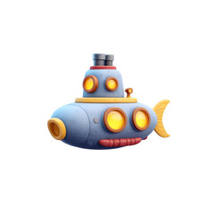 Cartoon submarine, undersea, underwater, voyage, yellow, blue, transportation, travel, toy