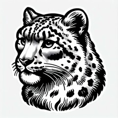 Fototapeta premium Snow Leopard Head Black And White Illustration