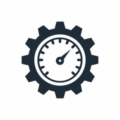 Performance Optimization Gear Icon System Speed Gauge Vector Design.