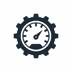 Performance Optimization Gear Icon System Speed Gauge Vector Design.