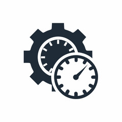 Performance Optimization Gear Icon System Speed Gauge Vector Design.