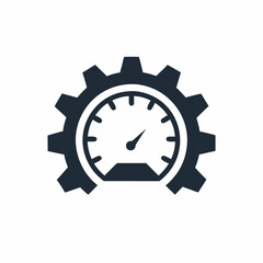 Performance Optimization Gear Icon System Speed Gauge Vector Design.