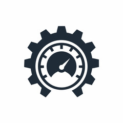 Performance Optimization Gear Icon System Speed Gauge Vector Design.