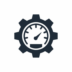 Performance Optimization Gear Icon System Speed Gauge Vector Design.