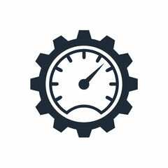 Performance Optimization Gear Icon System Speed Gauge Vector Design.