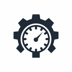 Performance Optimization Gear Icon System Speed Gauge Vector Design.