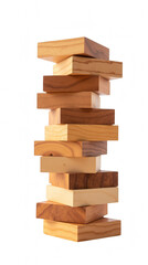 Stacked wooden blocks create visually appealing tower, showcasing various shades and textures of wood. This captures essence of creativity