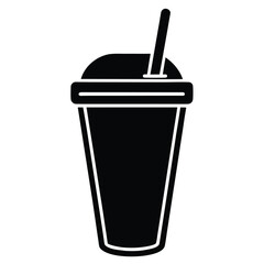 Black silhouette of a disposable cup with a straw and lid